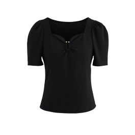 Metallic U-Shape Sweetheart Neck Top in Black - Retro, Indie and Unique ...