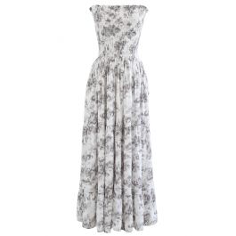 Oil Painting Shirring Strapless Dress in Grey - Retro, Indie and Unique ...