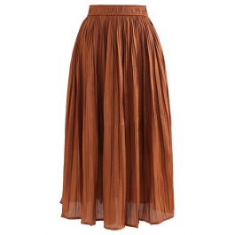 Glimmer Pleated Elastic Waist Midi Skirt in Caramel - Retro, Indie and ...