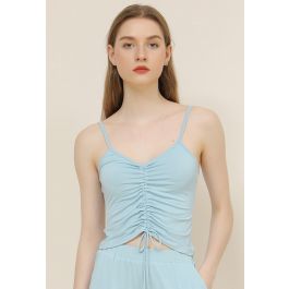 Drawstring Ruched Front Cami Top in Blue