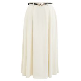 Neat Design Side Pocket Flare Midi Skirt in Ivory - Retro, Indie and ...