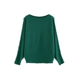 Pearly Batwing Sleeve Knit Sweater in Green - Retro, Indie and Unique ...