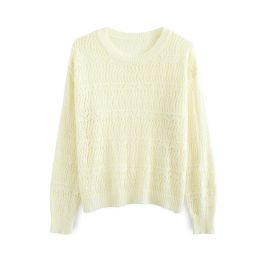 Monochrome Hollow Out Slouchy Knit Top in Cream - Retro, Indie and ...