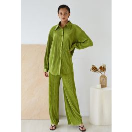 Full Pleated Plisse Shirt and Pants Set in Moss Green - Retro, Indie and  Unique Fashion