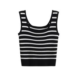 Striped Knit Crop Tank Top in Black - Retro, Indie and Unique Fashion