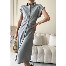 Button Down Ruched Side Polo Dress in Grey - Retro, Indie and Unique ...