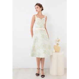 Exquisite Floral Embossed Jacquard Midi Dress - Retro, Indie and