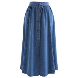 Button Down A-Line Denim Skirt in Blue - Retro, Indie and Unique Fashion