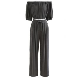 Off-Shoulder Crop Top and Pants Set in Smoke - Retro, Indie and Unique ...