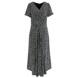 V-Neck Floral Ruched Chiffon Dress in Black - Retro, Indie and Unique ...