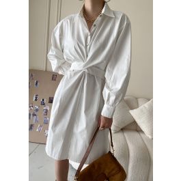 Twisted Waist Buttoned Shirt Dress in White - Retro, Indie and Unique ...