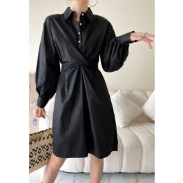 Twisted Waist Buttoned Shirt Dress in Black - Retro, Indie and Unique ...