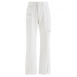 Ripped Detail Slit Hem Flare Jeans - Retro, Indie and Unique Fashion