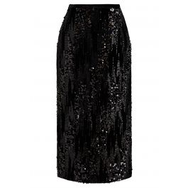 Velvet Sequins Embellished Pencil Skirt in Black - Retro, Indie and ...