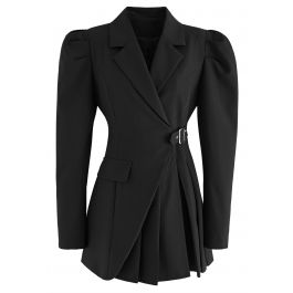 Puff Sleeves Pleated Blazer Dress in Black - Retro, Indie and Unique ...
