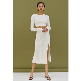 RIMLESS Summer 2022 Original White Knit Top Slit Skirt Set