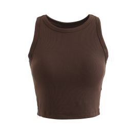 Solid Color Ribbed Tank Top in Brown - Retro, Indie and Unique Fashion