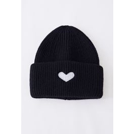 Heart Patch Folded Beanie Hat in Black - Retro, Indie and Unique Fashion