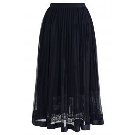 Lace Hem Double-Layered Mesh Midi Skirt in Black - Retro, Indie and ...