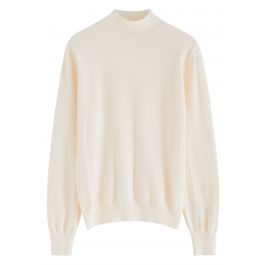 Simple Mock Neck Knit Top in Cream - Retro, Indie and Unique Fashion