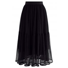 Fairy Plisse Mesh Tulle Midi Skirt in Black - Retro, Indie and Unique ...