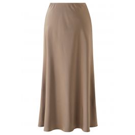 Vent Hem Satin Maxi Skirt in Tan - Retro, Indie and Unique Fashion