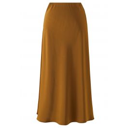 Vent Hem Satin Maxi Skirt in Caramel - Retro, Indie and Unique Fashion