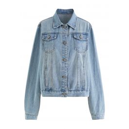 Bust Pocket Collared Denim Jacket in Light Blue - Retro, Indie and ...