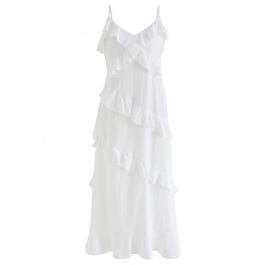 Side Slit Tiered Ruffle Cami Dress in White - Retro, Indie and Unique ...