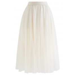 Venus Glitter Mesh Tulle Midi Skirt in Cream - Retro, Indie and Unique ...