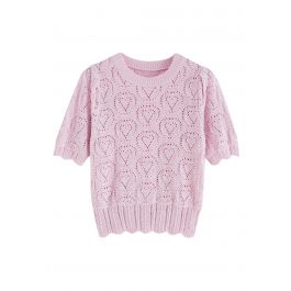 Heart-Shape Pointelle Knit Top in Pink - Retro, Indie and Unique Fashion