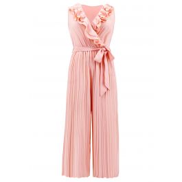 Tiered Ruffle Wrap Plisse Jumpsuit in Pink - Retro, Indie and Unique ...