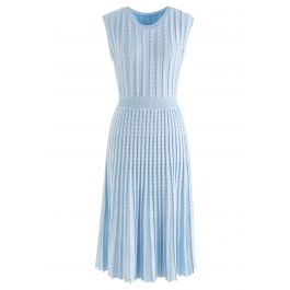 Wavy Seam Sleeveless Knit Dress in Blue - Retro, Indie and Unique Fashion