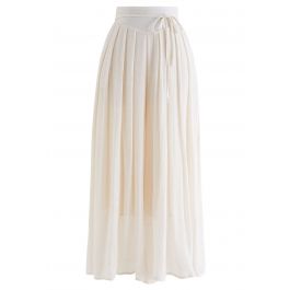 Tie Waist Pleated Wide-Leg Pants in Ivory - Retro, Indie and Unique Fashion