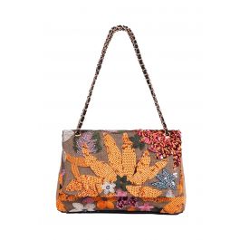 Franchi ginghaim straw shoulder/ handbag with deals floral embroidery & bamboo straps