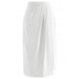 Side Pleated Flap Midi Skirt in White - Retro, Indie and Unique Fashion