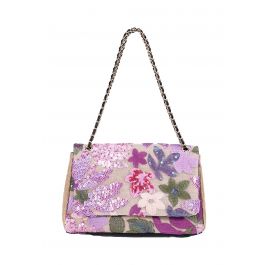 Sequin Floral Embroidered Shoulder Bag in Violet - Retro, Indie and ...