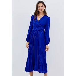 Wrap Front Buckle Belt Dress in Indigo - Retro, Indie and Unique Fashion