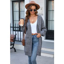 Casual Open Front Oversized Knit Cardigan with Pockets in Light Tan -  Retro, Indie and Unique Fashion