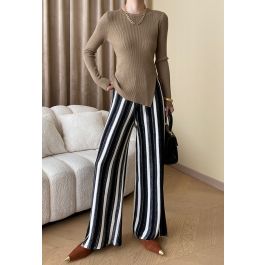 Stripe Pattern Straight-Leg Knit Pants in Black - Retro, Indie and Unique  Fashion