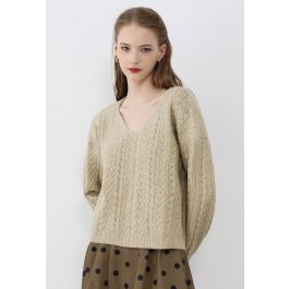 V-Neck Pointelle Knit Sweater in Dusty Blue - Retro, Indie and Unique  Fashion