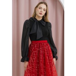 Falling Heart Self-Tie Bowknot Satin Shirt in Red - Retro, Indie and Unique  Fashion