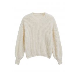 Solid Color Rib Knit Sweater in Ivory - Retro, Indie and Unique Fashion