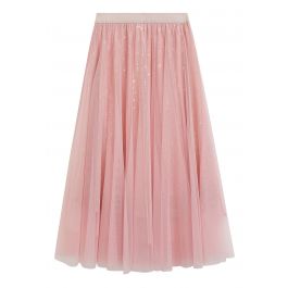 Ravishing Sequins Mesh Tulle Midi Skirt in Pink - Retro, Indie and ...