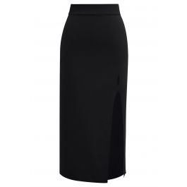 Cut Out Side Slit Knit Midi Skirt in Black - Retro, Indie and Unique ...