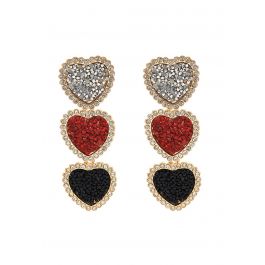 Triple-Color Heart Rhinestone Earrings in Black - Retro, Indie and ...