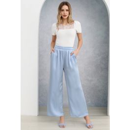 Satin Finish Pull-On Pants in Blue