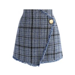 Winsome Asymmetry Grid Tweed Flap Skirt in Navy - Retro, Indie and ...