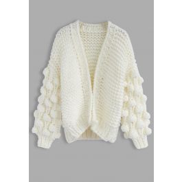 Cuteness on Sleeves Chunky Cardigan in White - Retro, Indie and