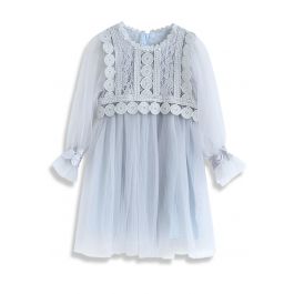 Delicate and Grace Lace Mesh Tulle Dress in Dusty Blue For Kids - Retro ...